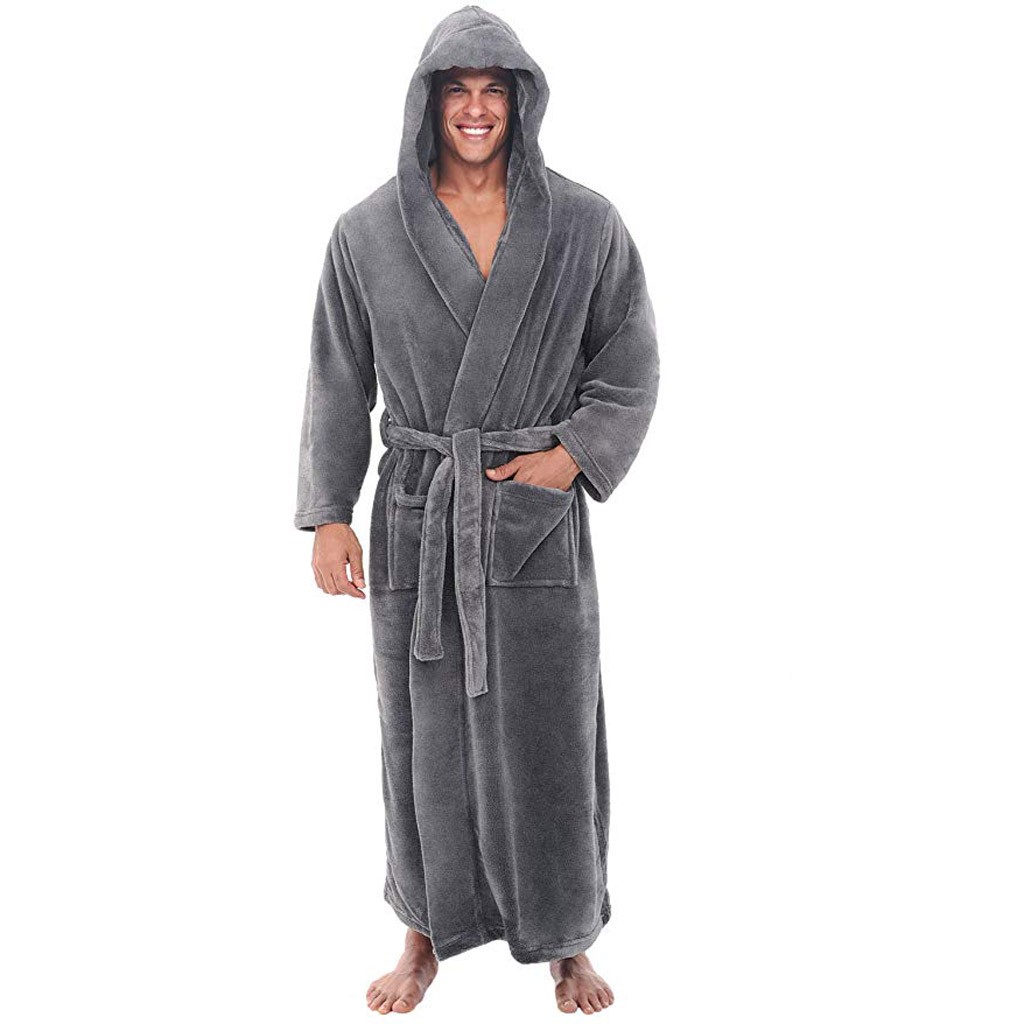 Albornoz de Felpa Alargada Ropa para el Hogar Bata de Manga Larga Abrigo Bata De Estar En Casa Regalos Originales para Hombre riou Pijamas Hombre Invierno Suaves