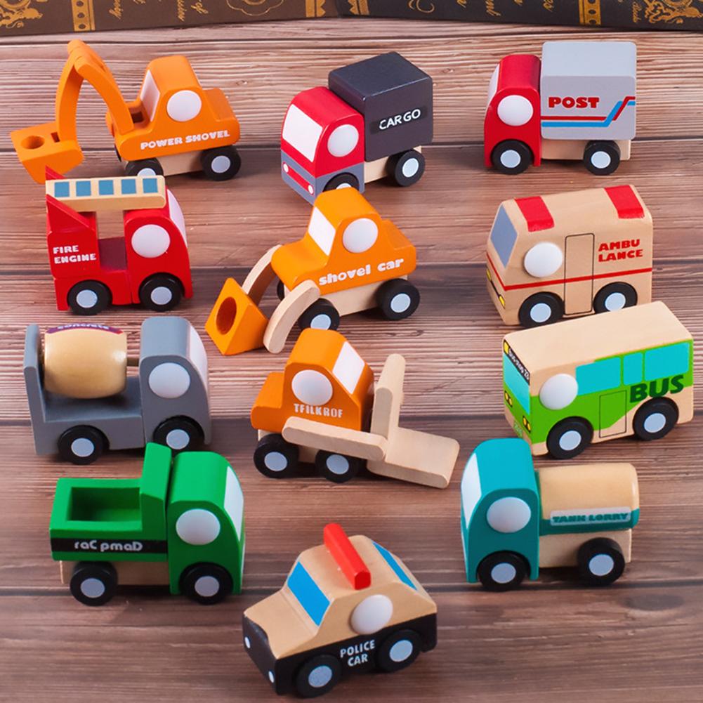 12Pcs/Set Simulation Wooden Car Truck 