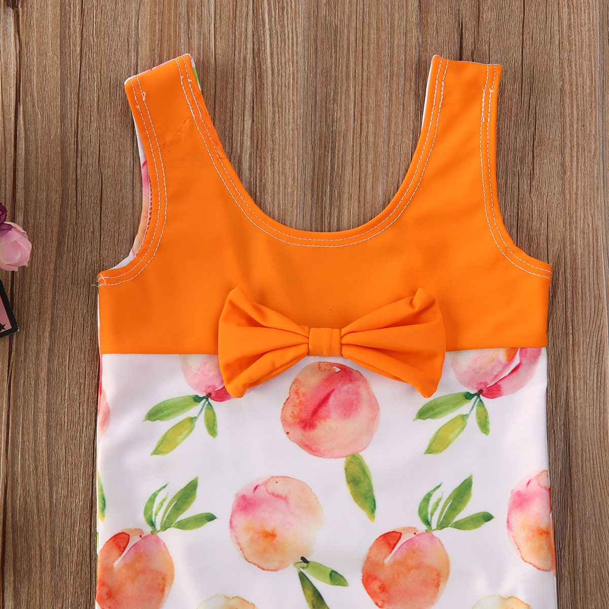 Toddler Kids Baby Girls Swimwear Bow Tie Little Ladies Peach Bikini Swimsuit High Waist Swimming