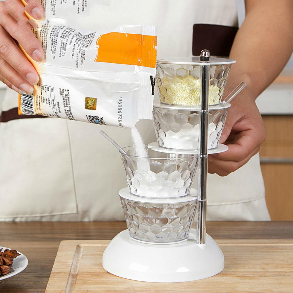 Multi-Tier Rotating Spice Rack Seasoning Box With Salt & Pepper Shaker Set