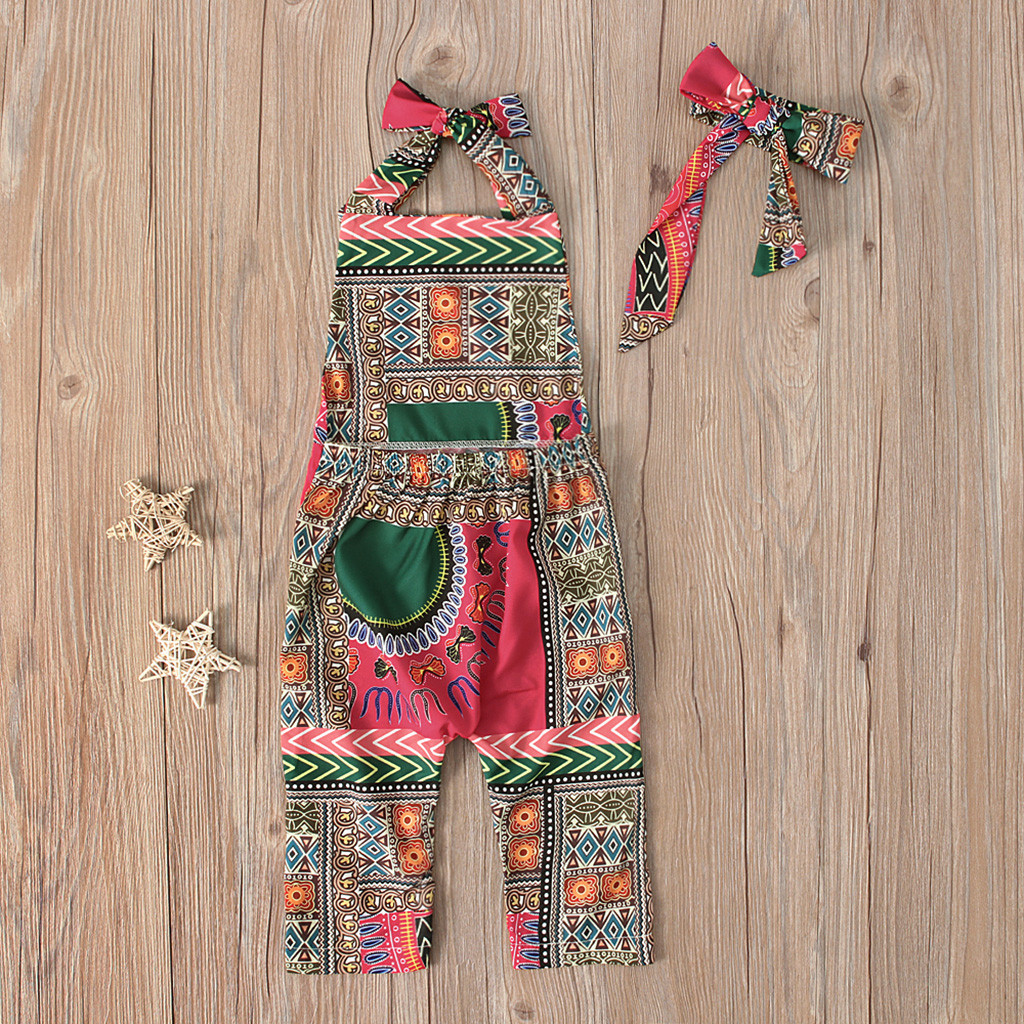 Summer Toddler Kid Baby Girls Sleeveless Dashiki African Romper Jumpsuit Clothes 