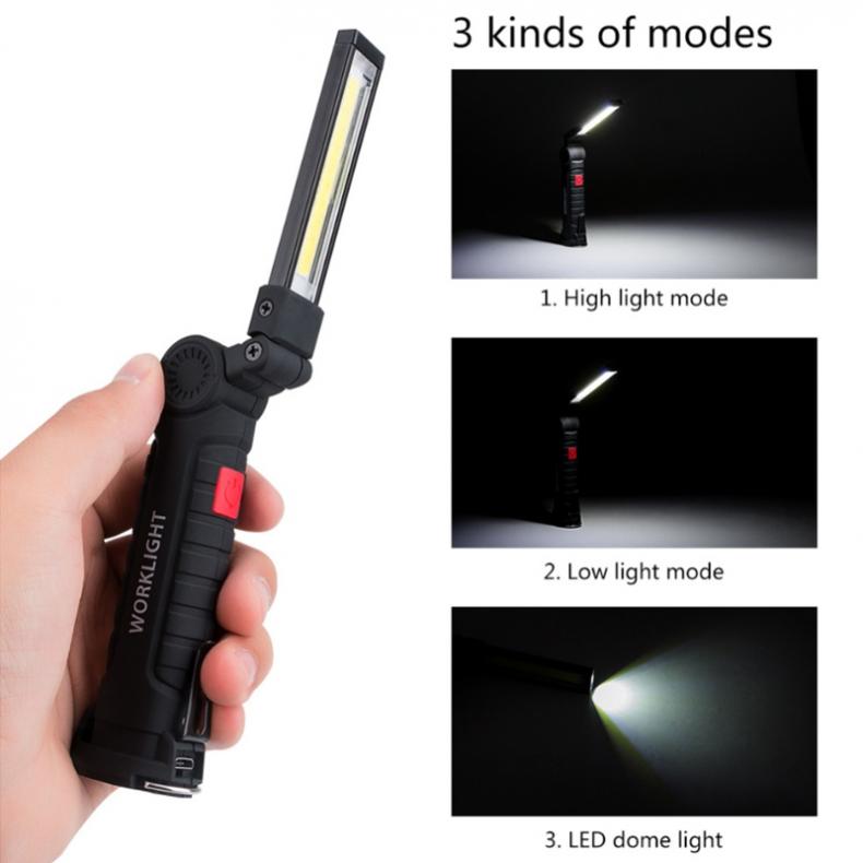 W51 5 Mode COB Flashlight Torch USB Rechargeable LED Work Light Magnetic COB 