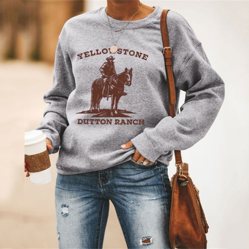 Womens Yellowstone Sweatshirt Long Sleeve Round Neck Casual Loose Tops Shirts for Women