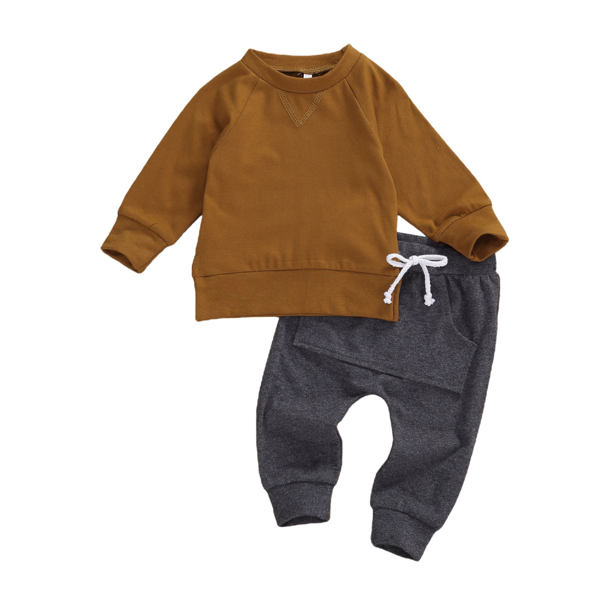 Description Picture 3 of itemInfant Kids Baby Boys 2Pcs Set Clothes Long Sleeve Hoodie Tops Pocket Pants Solid Spring Autumn Outfits