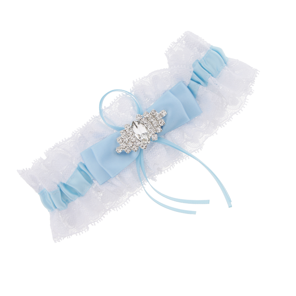 Satin Ribbon Lace Crystal Flower Prom Party Garter with Bowknot 