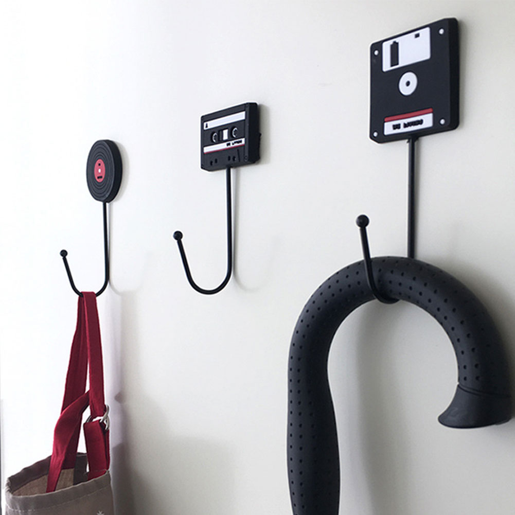 Description Picture 5 of item1PC Clothes coat hanger organizer Retro Tape Vinyl Record Hard Disk Wall Hook Clothes Hat Bags Home Door Cabide Storage Hangers