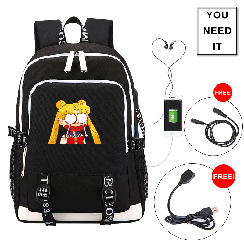 Mochila bolso Sailor Moon Cat Girl con puerto y bloqueo USB, bolsa para