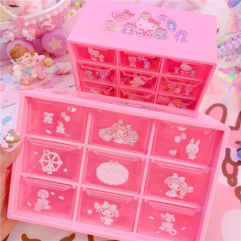Melody Pink Multi-drawer Desktop Storage Box Wooden Cabine Cute Girl Xmas Gifts 
