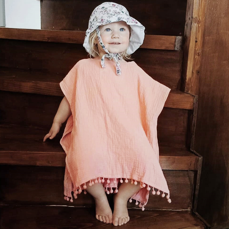 Description Picture 2 of itemCute Summer Toddler Kids Baby Girls Boys Boho Long Cardigan Cape Dress Beach Cover Up Solid Casual Kids Hooded Top Blouse