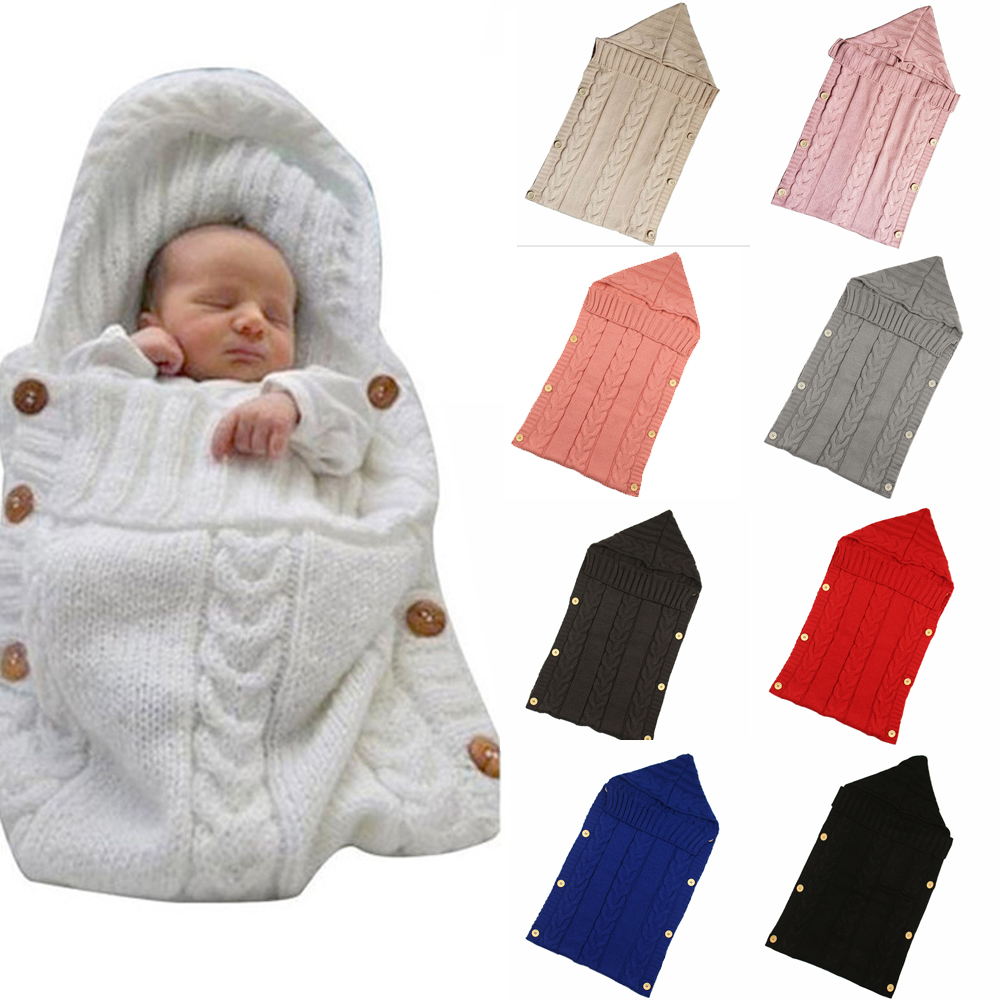 Infant Baby Button Blanket Knitted Crochet Warm Swaddle Soft Sleepsacks Bag UK 