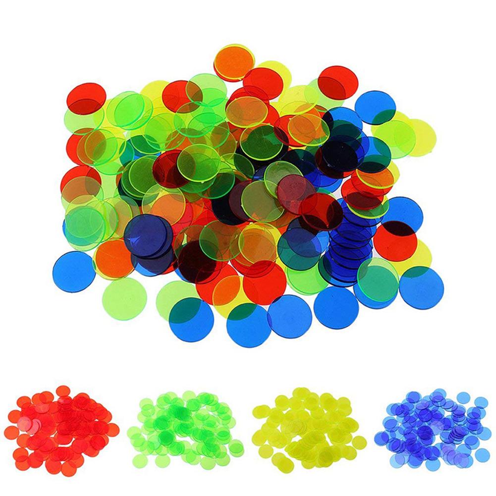 100PCS Bingo Chips 7 Mixed Color Learning Resources Transparent Color Markers Counting Chips for Kid Bingo Family Game