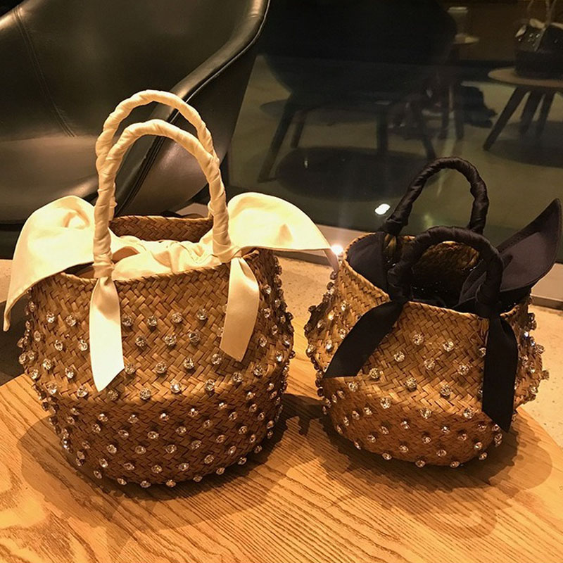 Pearl & Diamond Straw Beach Bucket - Designer Summer Bag 12