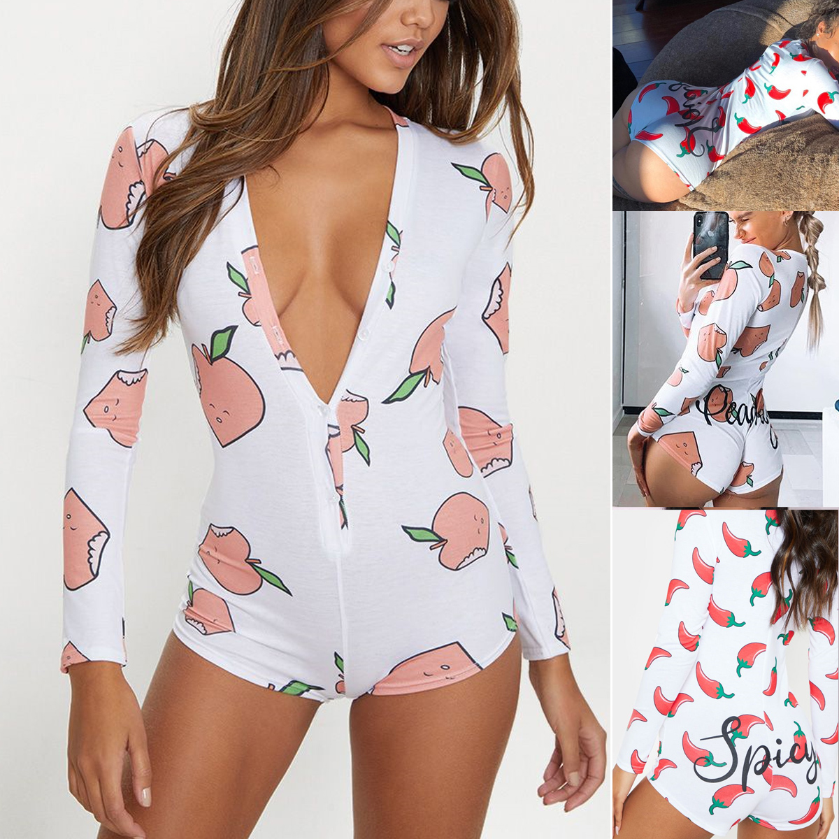 Womens v neck bodycon printed playsuit jumpsuit romper bodysuit shorts sleepwear nightwear pajamas suit Clearance