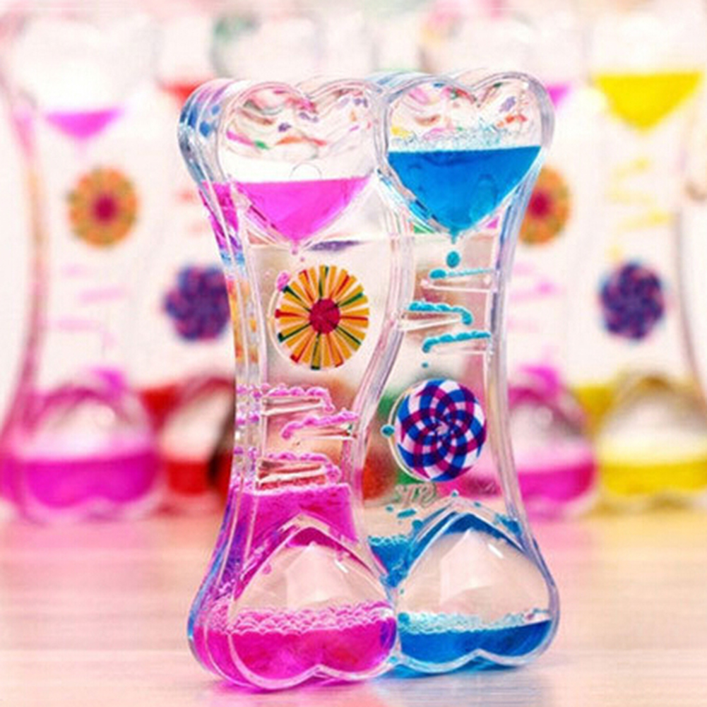 Description Picture 3 of itemDouble Heart Double Color Floating Liquid Oil Acrylic Hourglass Liquid Visual Movement Hourglass Timer Home Decoration