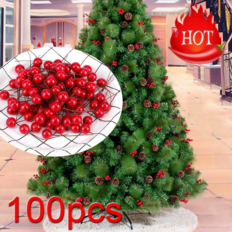 100x Artificial Red Holly Berry On Wire Bundle Garland Wreath Making ChristmasUK
