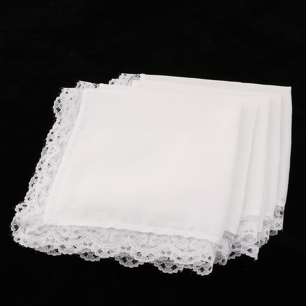 5pcs/lot Women Ladies Wedding Handkerchief Lace Heart White Cotton Hanky Drawing 