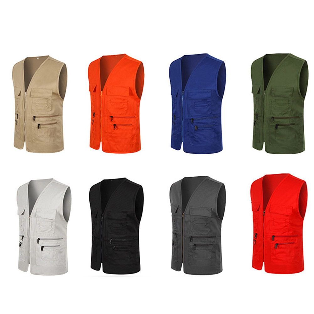 Unisex Multi Pocket Solid Color Waistcoat Work Fishing Photography Vest