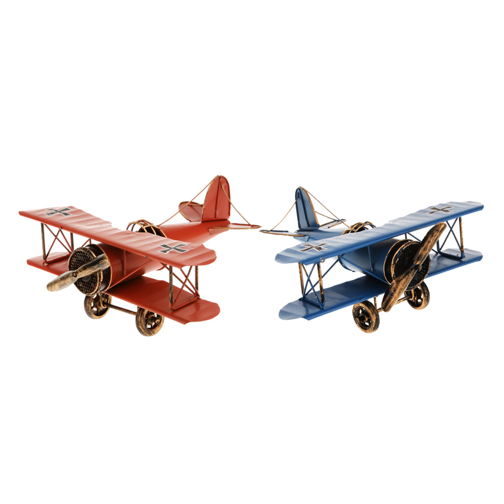 2x Collectible Retro Metal Biplane Model Plane for Kids Children Toy Gift
