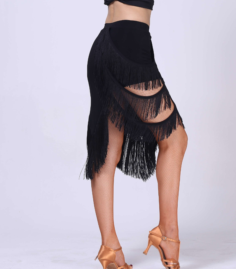 Latin Dance Skirt Women Black Fashion Irregular Fringe Skirts Tango Salsa Cha Cha Rumba Samba 