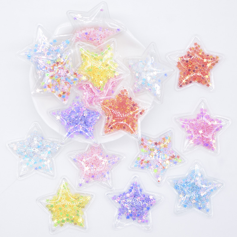 Description Picture 2 of item32Pcs 36mm Glitter Star Transparent Plastic Filling Sequin Appliques for DIY Headwear Hair Clips Bow Decor Accessory Patches L05