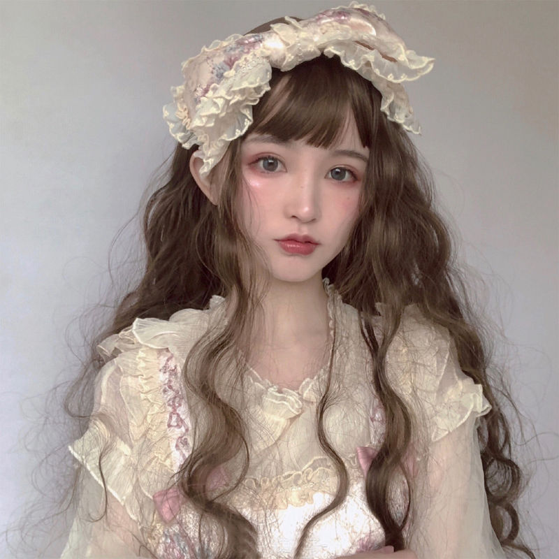Japon Harajuku Lolita kahküllü peruk uzun kıvırcık dalgalı sentetik saç