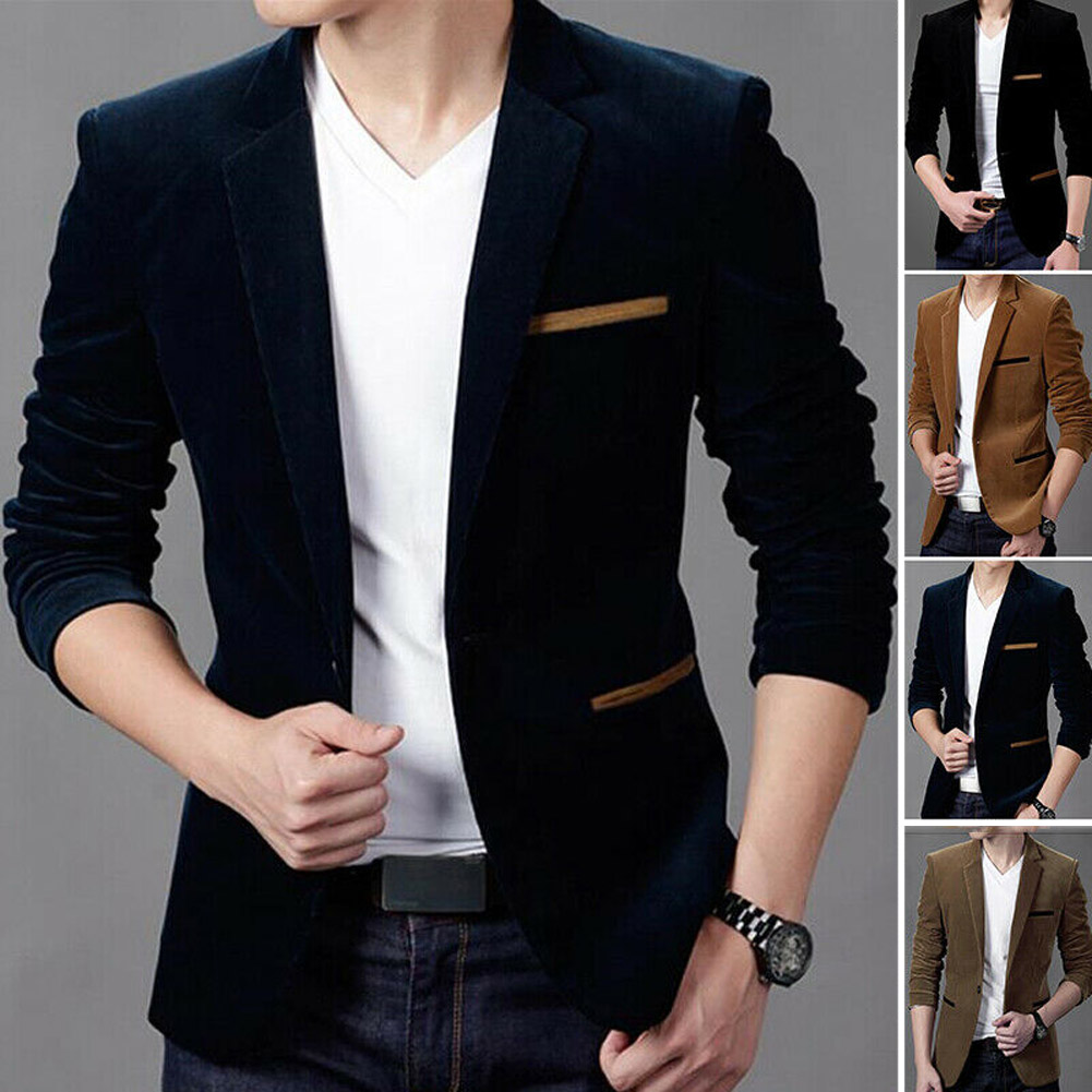 One Business Button Jacket Suit Coat Tops Slim Blazer Fit Casual Formal Men