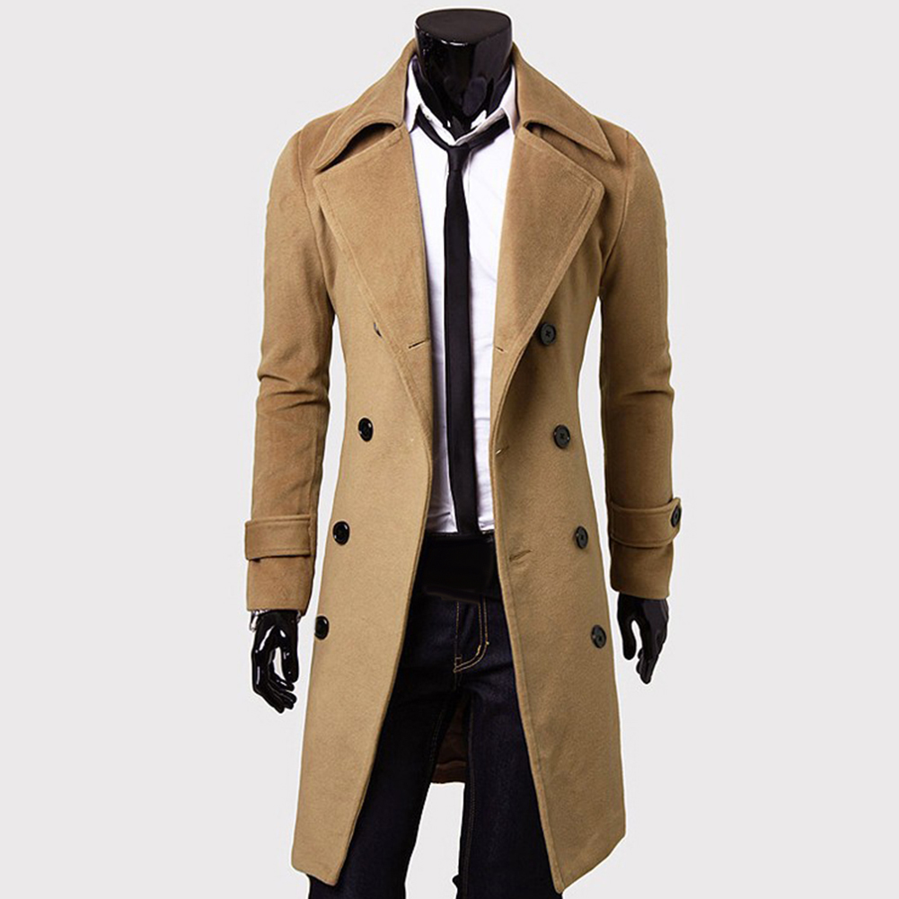 Winter Wool Jacket Men's Coat Warm Solid Jacket Double Breasted Business Casual Overcoat long cotton collar trench coat
