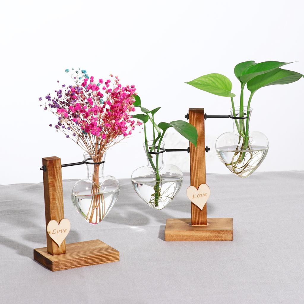 Test Tube Flower Vase Wooden Stand for Hydroponic Plant