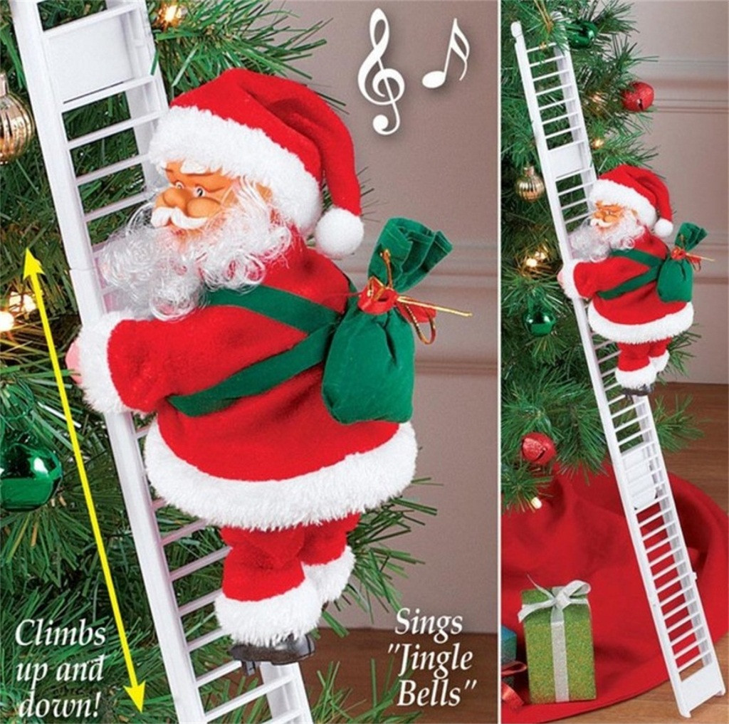BENGKUI 1*Animated Musical Santa Claus Electric Climbing Ladder Up Tree Xmas Decoration 