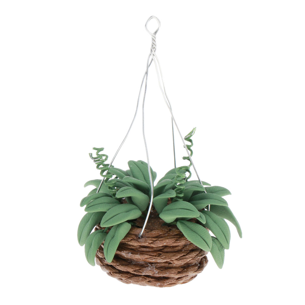 Miniature Dollhouse FAIRY GARDEN ~ Hanging Pot w Dark Green Tropical Plant ~ NEW