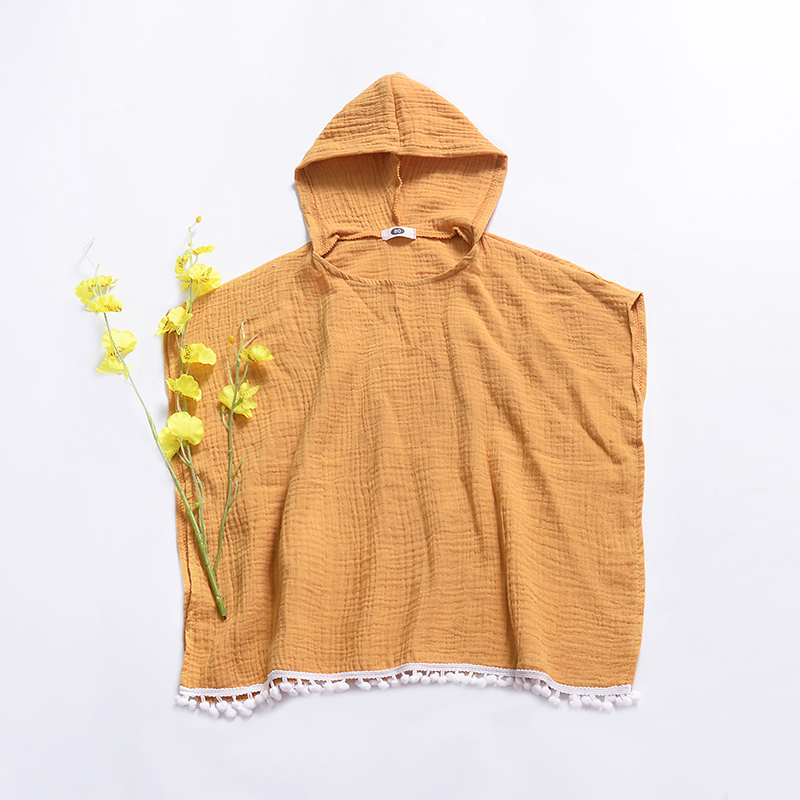 Description Picture 5 of itemCute Summer Toddler Kids Baby Girls Boys Boho Long Cardigan Cape Dress Beach Cover Up Solid Casual Kids Hooded Top Blouse