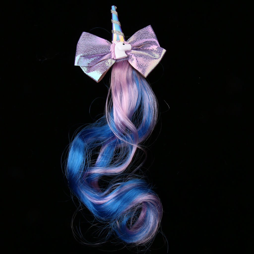 women girls cute unicorn hair bow clip rainbow extensions wig