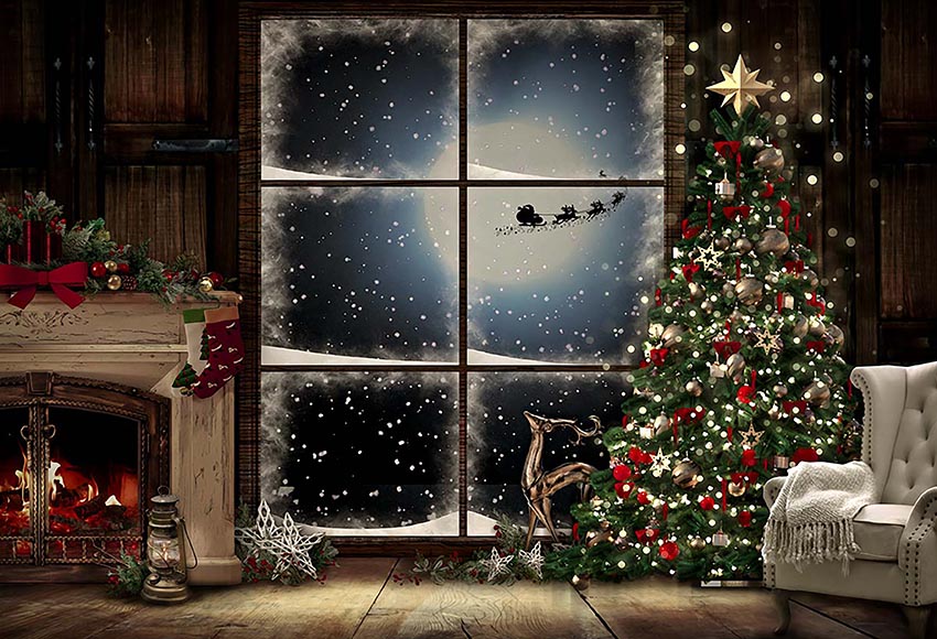 Mehofoto 5X7ft Polyester Blue Christmas Photo Photography Backdrops Snowflake Leaves Clock Tree Photo Background Studio Props