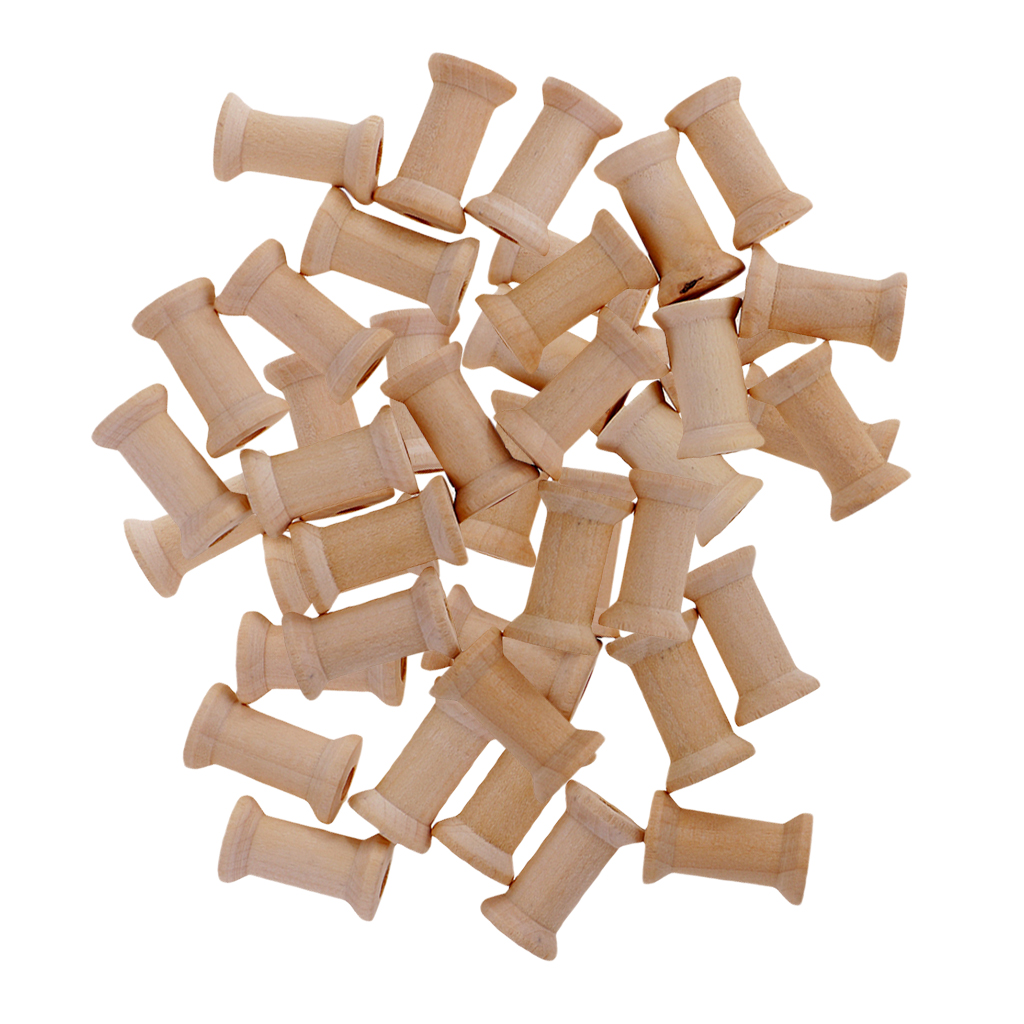 Description Picture 3 of item50pcs Empty Thread Spools Vintage Natutral Wooden Bobbins For Twine Wire Ribbons Reel Spool Sewing Accessories Tools DIY Crafts