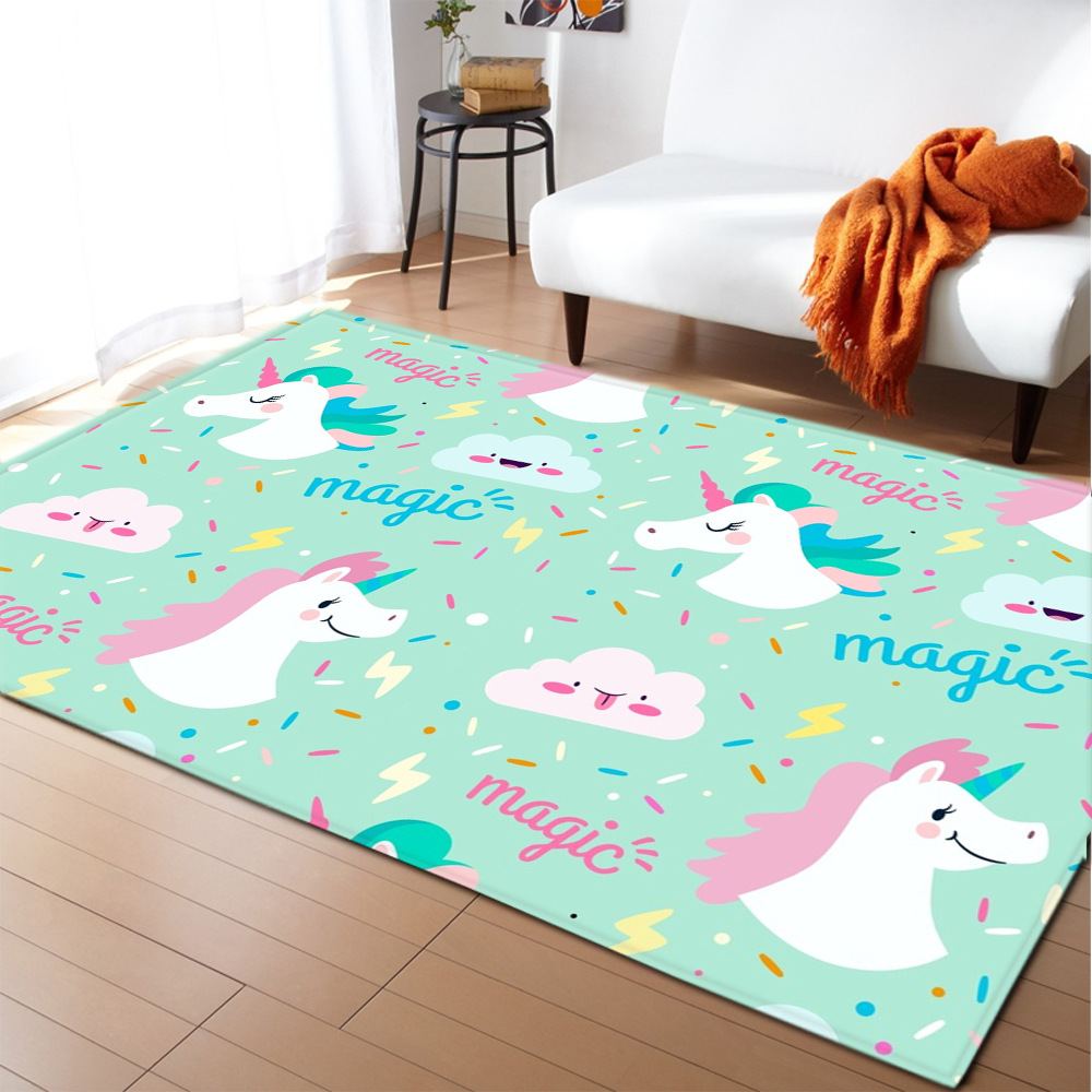 Magic Cute Unicorn Love Stars Rug Floor Mat Bedroom Carpet Living Room Area Rugs 