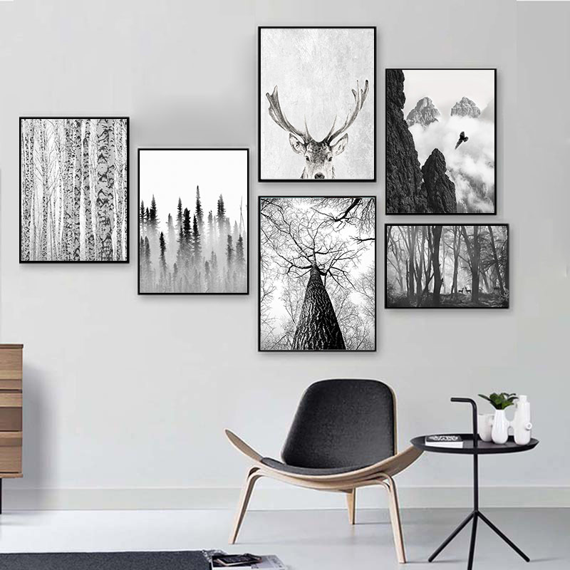 None brand Cerf for/êt Coucher de Soleil Nature Paysage Art Peinture Toile Affiche Mur d/écor /à la maison-60x90cm sans Cadre
