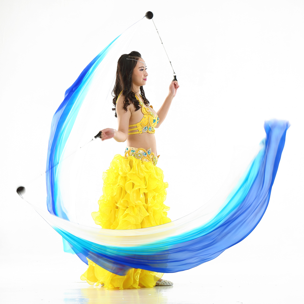 2x Flowy Blue Silk Veil Poi Throw Balls for Belly Dance Indian Dancing 