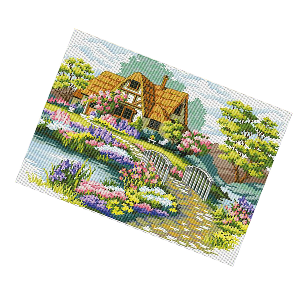Garden Cottage Stamped Cross Stitch Kit Advanced Pattern for Home Shop Decoration