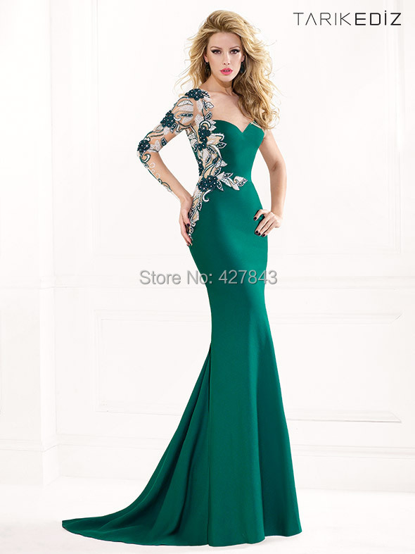 2-One Sleeve Long Mermaid Formal Evening Dress Embroidery Sequins Beadings Long Evening Gowns