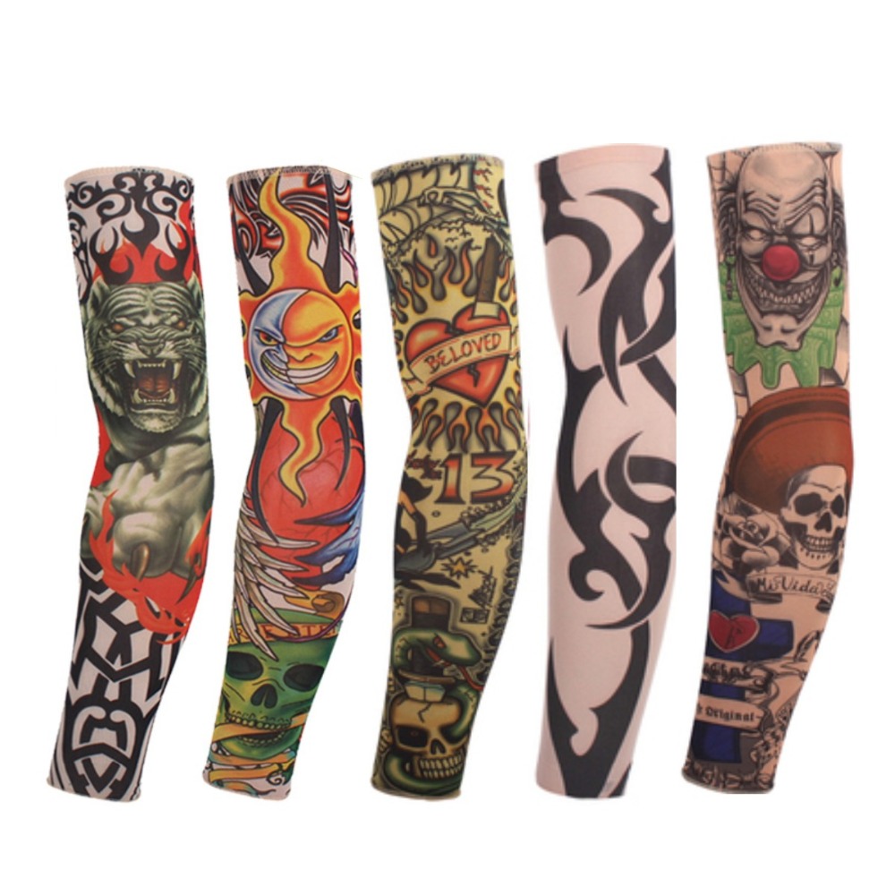 Image of 8 Pcs New mixed 100%Nylon Elastic Fake Temporary Tattoo Sleeve Designs Body Arm Stockings Tatoo for Cool Men Women Free shipping
