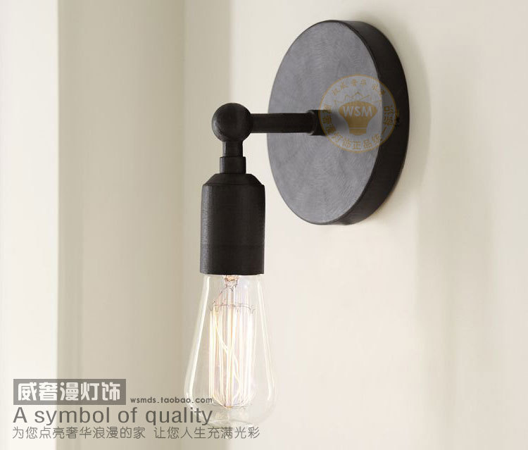 Vintage Industrial Rustic Black Iron Wall Sconce Bare Bulb Flush Mount Light mini mirror front ...