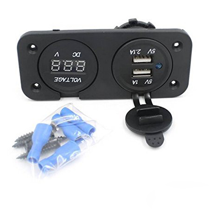12V LED Duel Car 2 USB Port Charger With DC Voltmeter Digital Auto/Motorbike/Boat Cigarette Lighter 