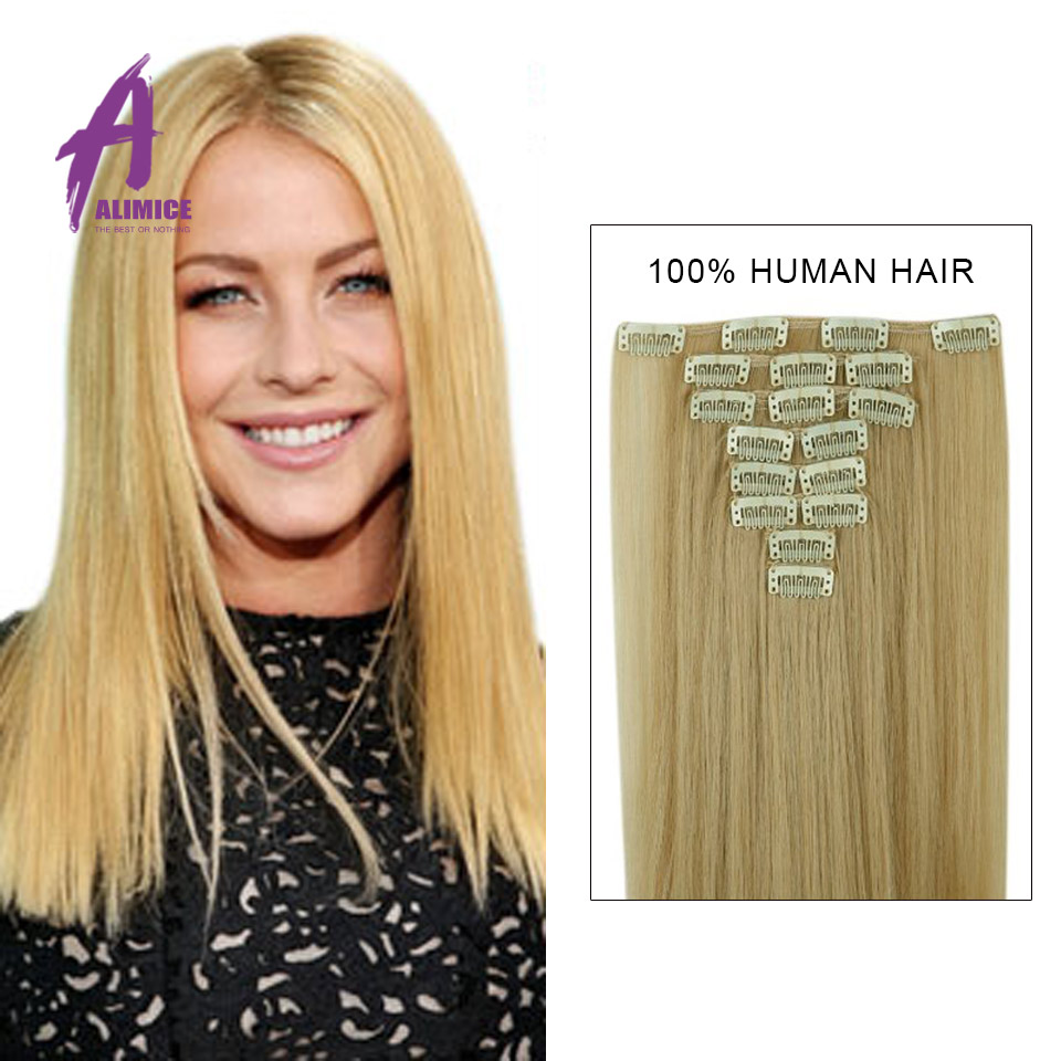 Image of Color 60 # Clip in Human Hair Extensions Blonde Human Hair Clip In Extensions 100g Platinum Blonde Remy Human Hair Clip In