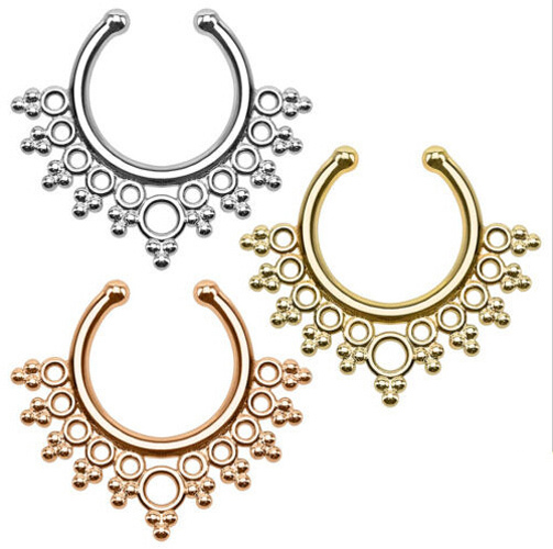 Image of 2 Pcs New Arrival Pierced Round Nose Hoop Nose Rings Fake Septum Clicker Non Piercing Hanger Clip On Jewelry Piercing Jewelry