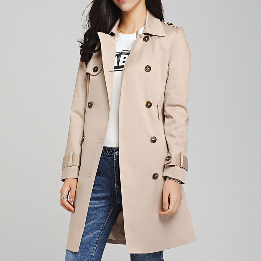Brand New Trench Coat Long Full Sleeve Women Overcoat Solid Slim Trench Double Breasted Coat With Belt Casual Manteau Femme