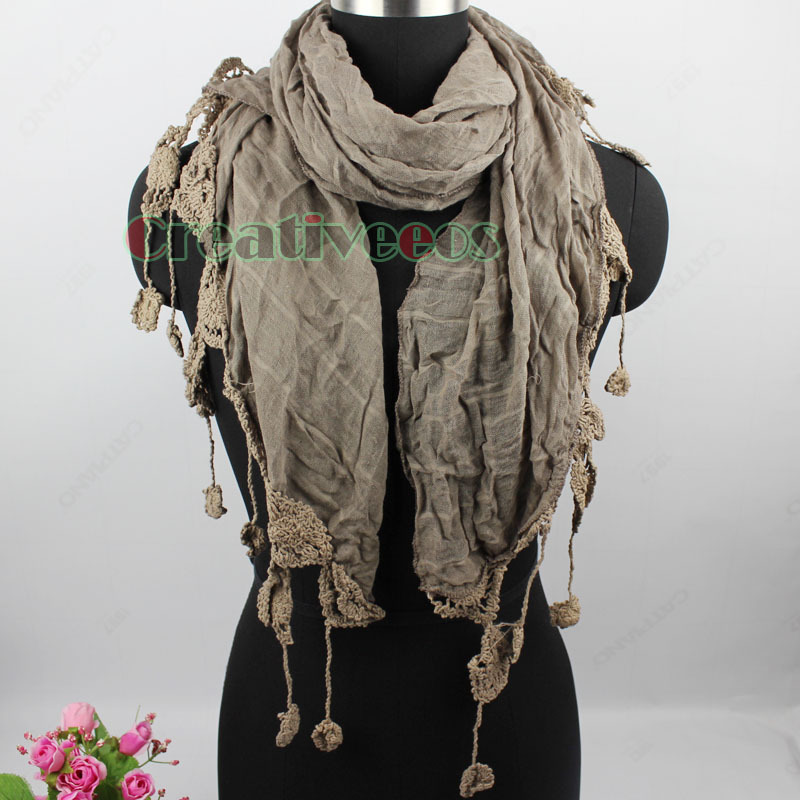 Vintage Elegent Stylish Unique Crochet Lace Tassel Plaid Long Scarf Wrap Stole Shawl New