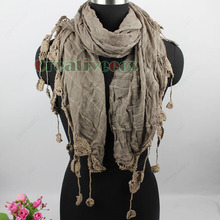 Vintage Elegent Stylish Unique Crochet Lace Tassel Plaid Long Scarf Wrap Stole Shawl New