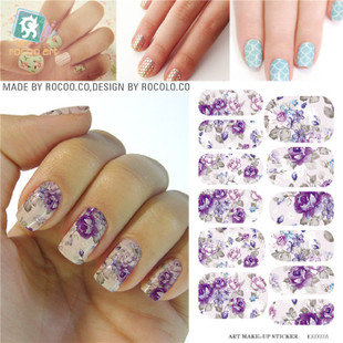Image of K5707B Water Transfer Nails Art Sticker Gray Purple Flowers Design Nails Foil Sticker Minx Harajuku Fashion Manicure Decor Decal