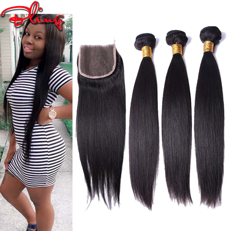 Image of Brazilian Virgin Hair Straight With Closure 3 Bundles With Closure Human Hair With Closure Brazilian Straigiht Hair With Closure