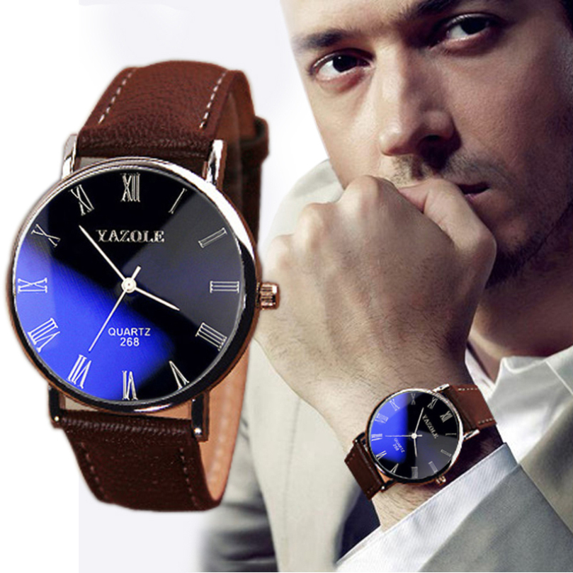 Image of 2015 Casual Brown& Black Men Watches Luxury Analog Quartz Watch Fashion Male Genuine Leather Business Wristwatch Relojes hombres